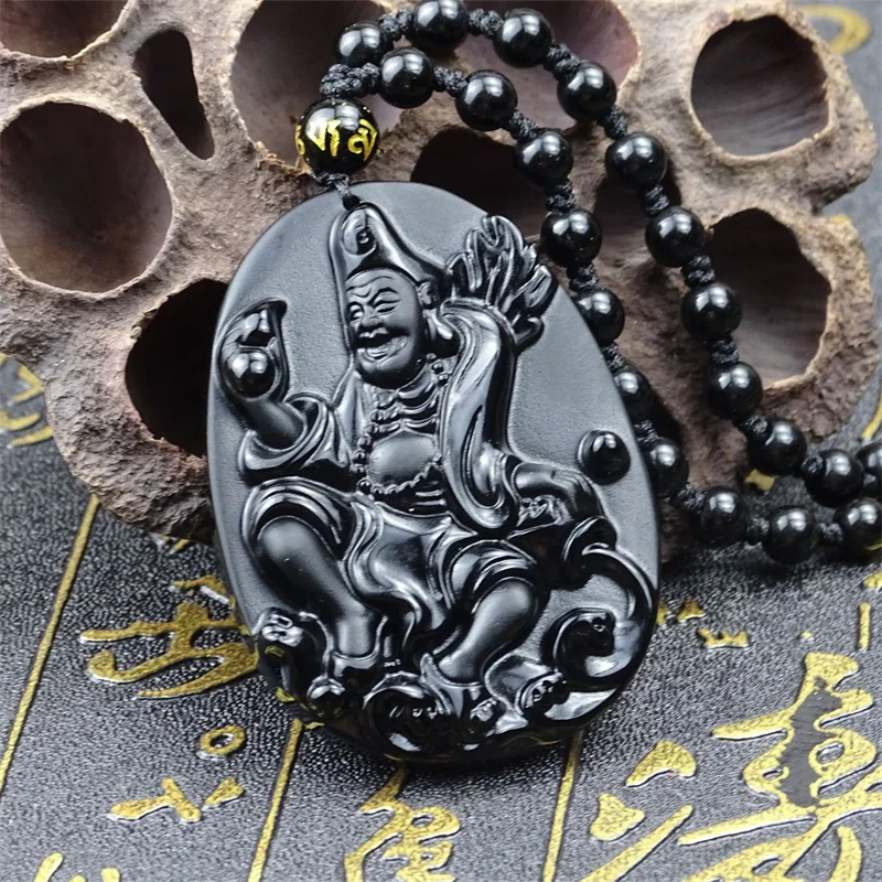 Hot Selling Natural Handcarve Obsidian Crystal Jigong Necklace Pendant Fashion Jewelry Accessories Men Women Luck Gifts