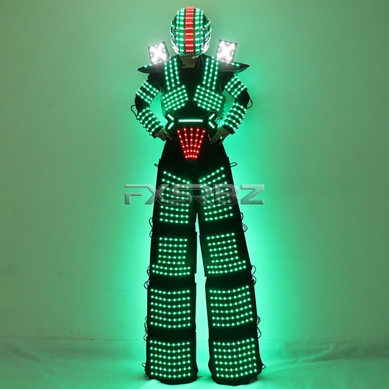 Trajes LED Robot Costume RGB Change Color LED Clothing Helmet Stilts Walker Robot Suit With Laser Gloves