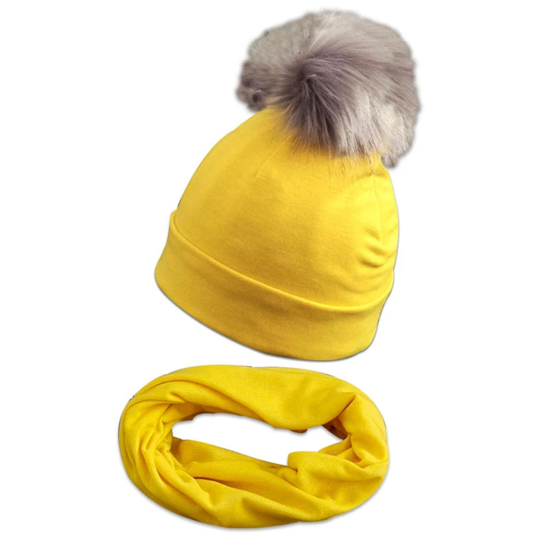 Solid Color Baby Hat Scarf Spring Autumn Winter Warm Boys Girls Cotton Pompom Hats For Kids Baby Beanie Caps With Pompon Bonnet