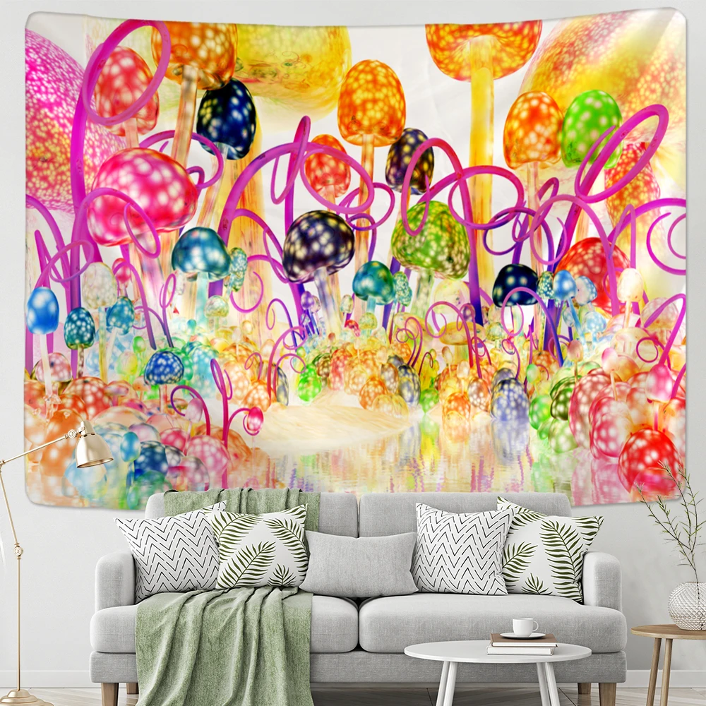 Cartoon Psychedelic Mushroom Tapestry Wall Hanging Bohemian Style Witchcraft Hippie Aesthetics Room Home Decor