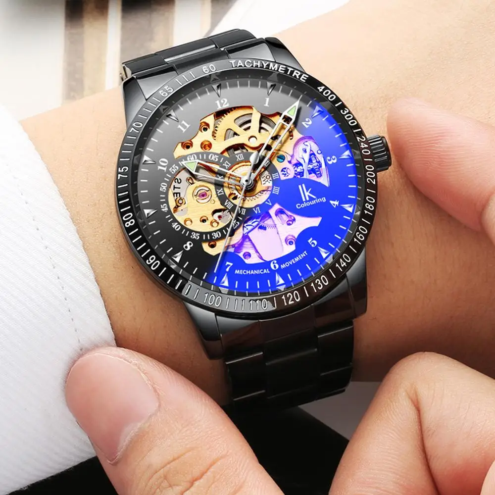 IK Colouring Automatic Watch for Men Mechanical Wristwatches Luxury Skeleton Relogio Masculino Watches