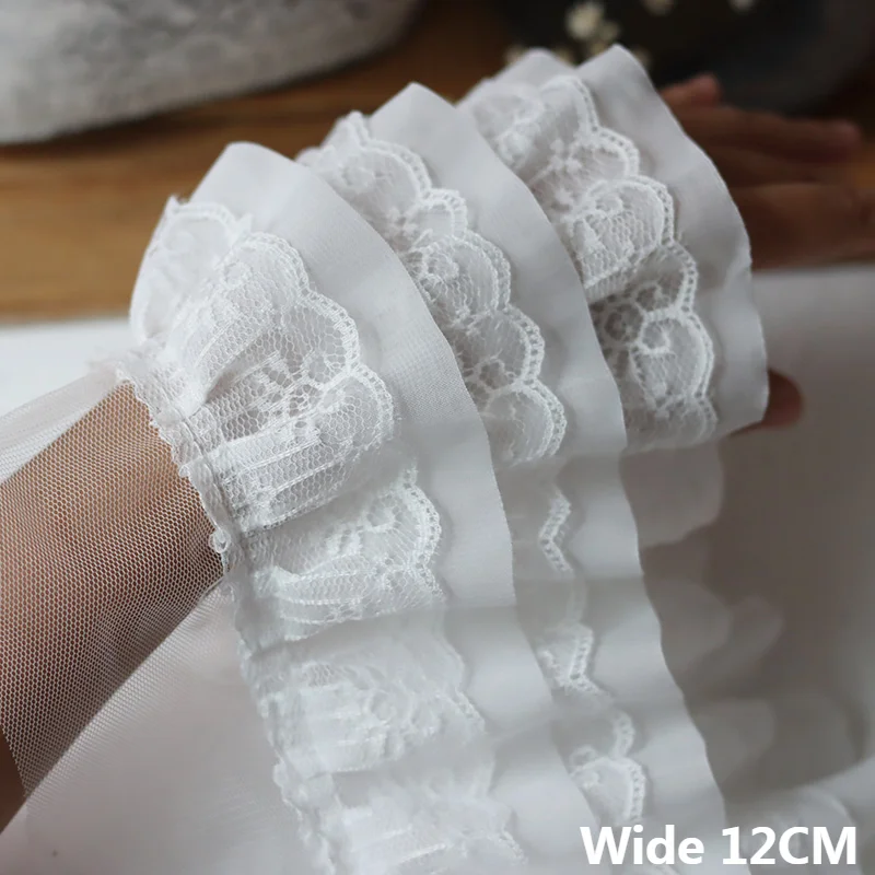 12CM Wide Three Layers 3d Pleated Chiffon Fabirc Lace Ruffle Trim Fluffy Dress Pettiskirt Curtains Splicing Cloth Sewing Deocr