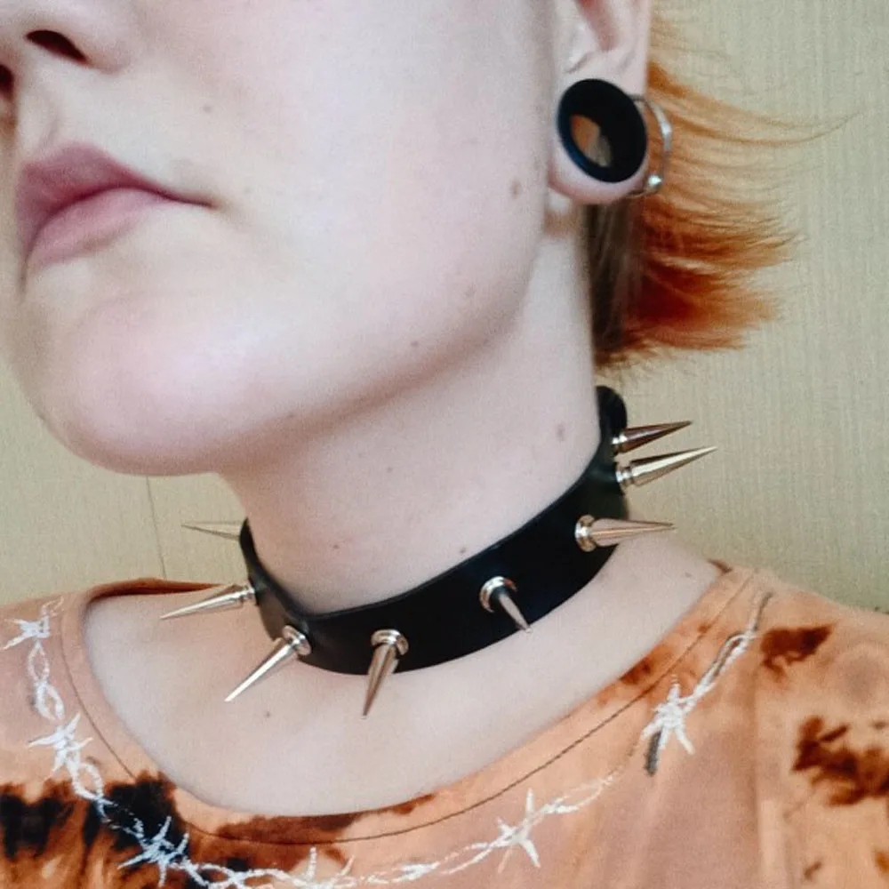 Black Leather Spike Rivet Stud Collar Choker Punk Rock Gothic Chokers chain For Women Men Necklace Statement Jewelry