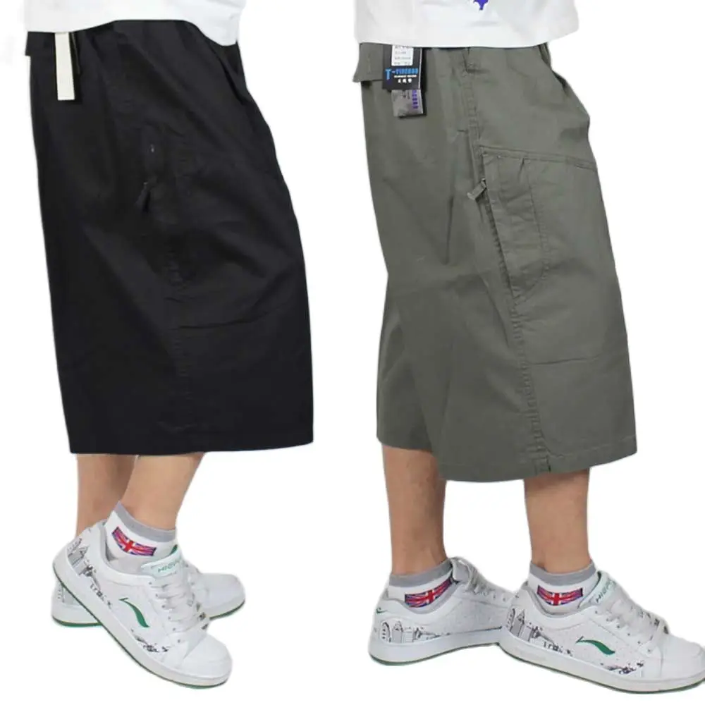 Plus Size Cargo Shorts Summer Men Casual Boardshorts Straight Loose Baggy Shorts Elastic Waist Hip Hop Cotton Shorts Clothing