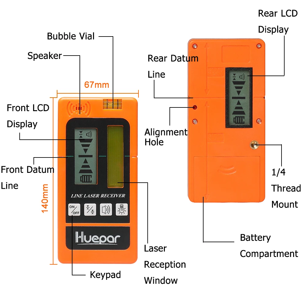 Huepar Digital LCD Laser Receiver Outdoor Mode Laser Detector Available For Pulsing Green Red Beam Cross Line Laser Level Clamp