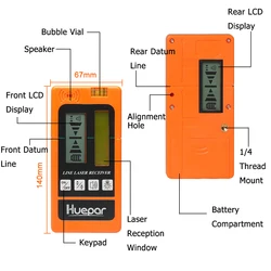 Huepar Digital LCD Laser Receiver Outdoor Mode Laser Detector Available For Pulsing Green Red Beam Cross Line Laser Level Clamp