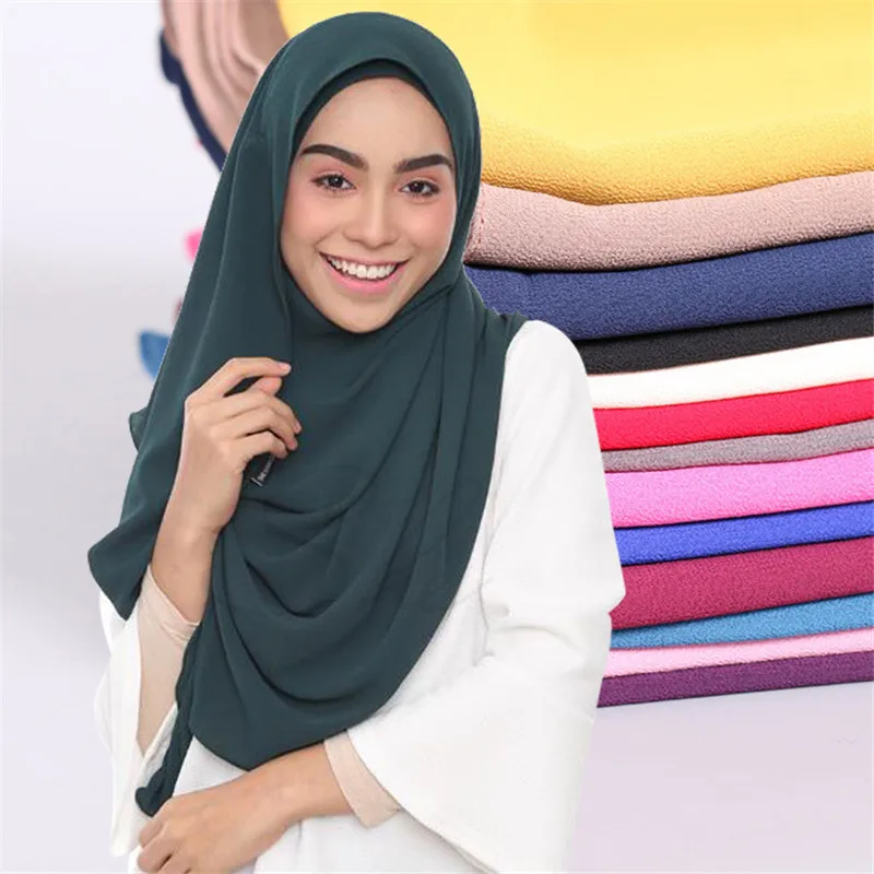 Bufanda musulmana de gasa para mujer, pañuelo para la cabeza de color sólido, pashmina, fácil de usar, tiendas hijab, novedad de 2020