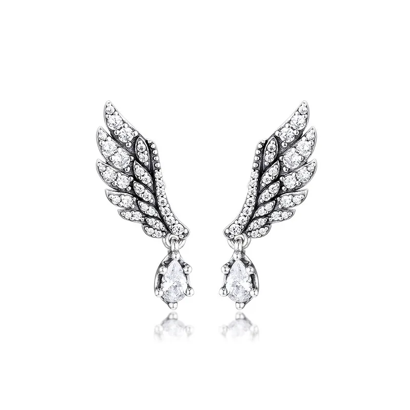 Schlenker Engel Flügel Stud Ohrringe 925 Sterling Silber Ohrringe für Frauen Charme Schmuck 2019 Neue Klar CZ Kristall Mädchen Ohrringe