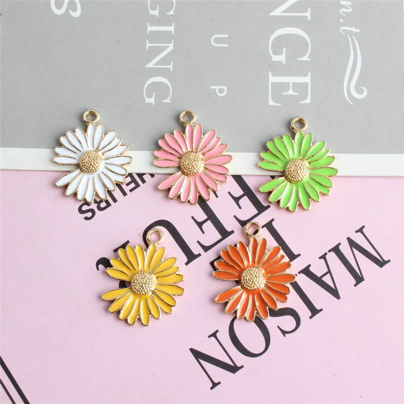 

Diy jewelry making 50pcs/lot alloy drop oil cartoon flowers/daisy shape flaoting locket charms fit earring/keychain accessory