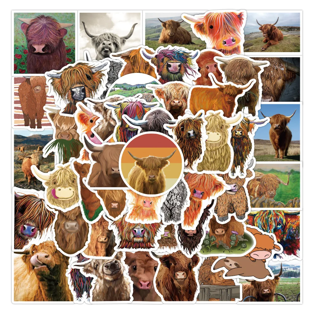 10/30/50pcs Highland Cow Cartoon Stickers Animals Cattle Graffiti Kids Toy Skateboard Phone Laptop Luggage Sticker Decals F5