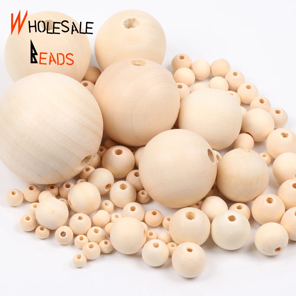 4-50mm Natural Wood Beads Round Spacer Wooden Pearl Lead-Free Balls Charms For Jewelry Making DIY Handmade Accessories1-1000pcs