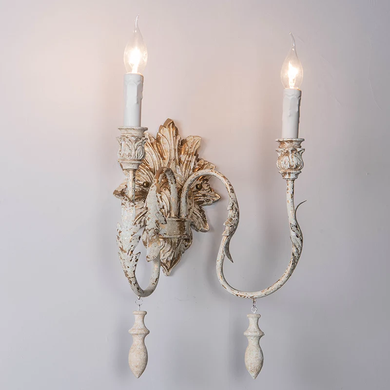 French retro white gold wall lamps aisle corridor wall sconces lights American bedroom living room candlestick lamps fixtures