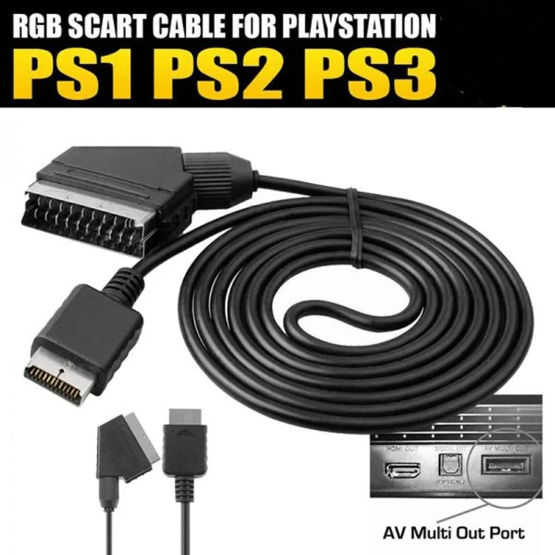 

1.8M/6FT SCART Cable TV AV Lead Real RGB Scart Cable Game Replace Connect or Playstation PS1 PS2 PS3 Slim Line PAL Version