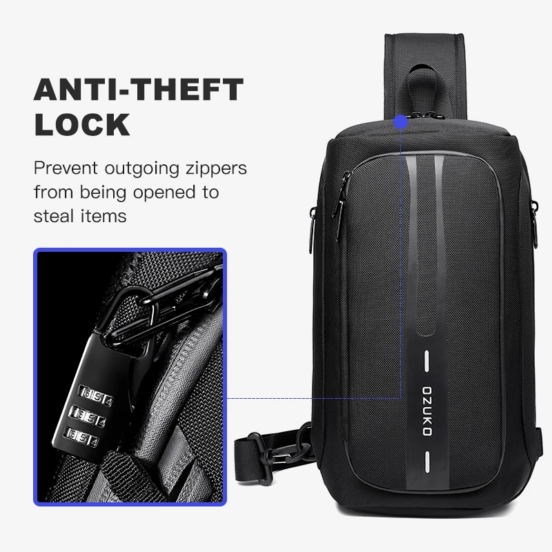 OZUKO Multifunction Men Chest Bag Anti-theft Male Sling Shoulder Bags Waterproof USB Charging Outdoor Crossbody Messenger Bag