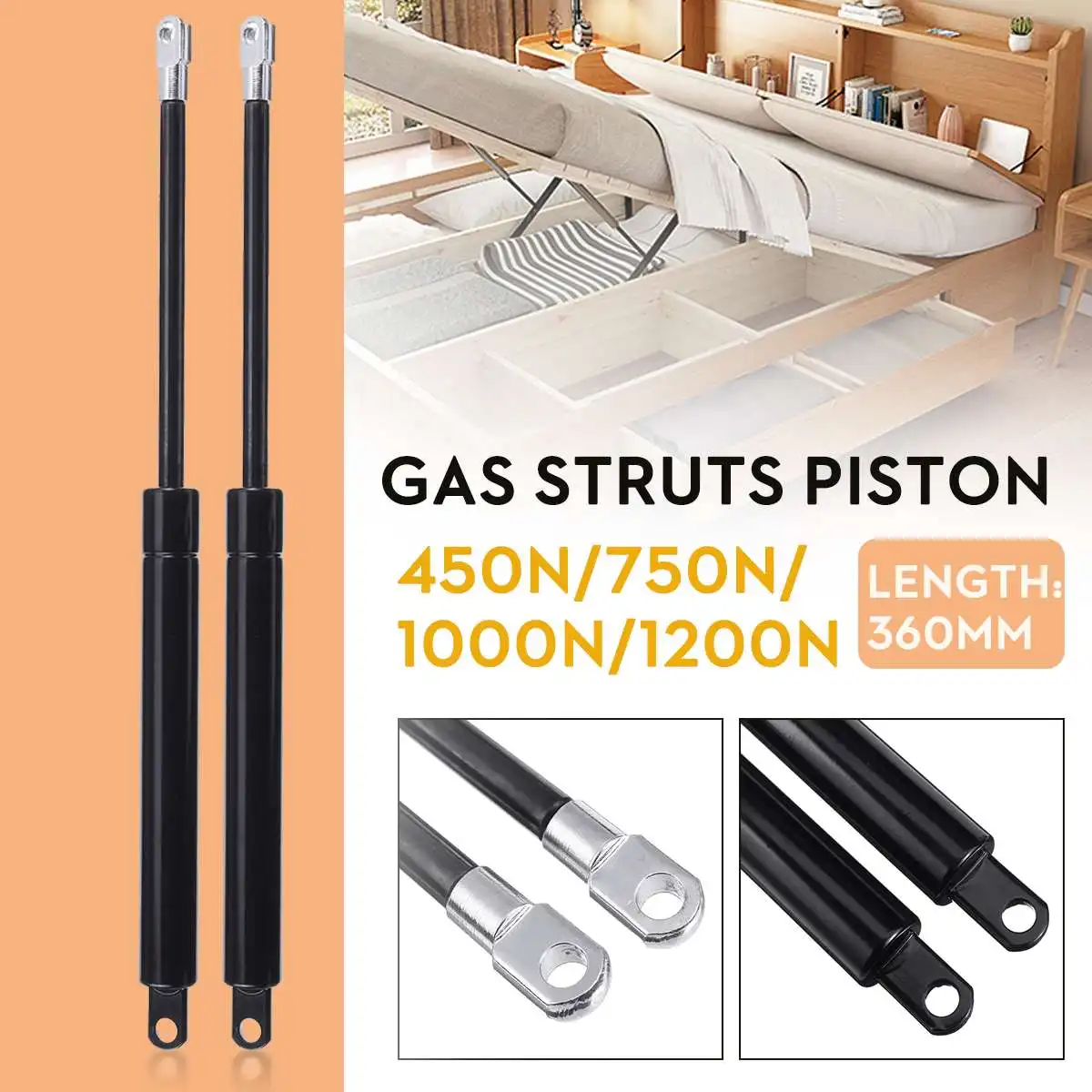 2 adet 450N / 750N / 1000N / 1200N 36cm gaz Struts Bonnet Hood bagaj kapağı şok kaldırma dikme destek depolama yatağı gaz bahar araba otobüs RV