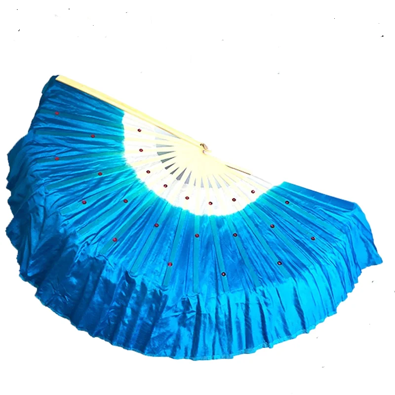 Cheap 41cm Imitation Silk Belly Dance Fan Veils Pair Sequine Decorated Bamboo Hand Fans For Bellydance Square Dancing Adults