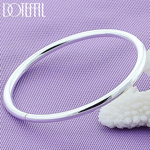 DOTEFFIL 925 Sterling Silver Solidna, gładka bransoletka z otwieranymi bransoletkami dla kobiety Biżuteria ślubna zaręczynowa