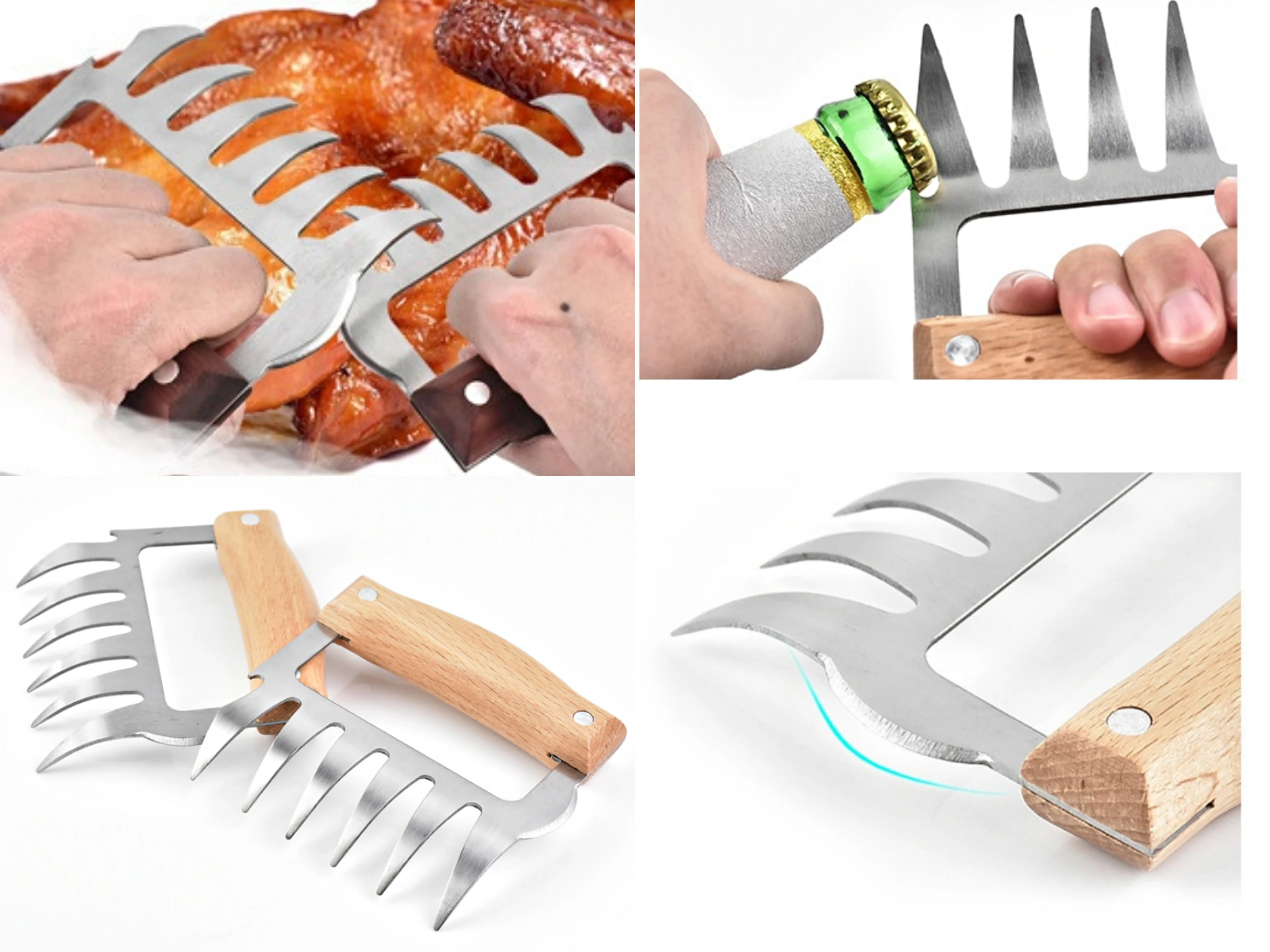 

2PCS Stainless Steel Meat Divider BBQ Barbecue Tool Bears Claw Meats Divided Wooden Handle Claw Fork Multi-purpose Accessories