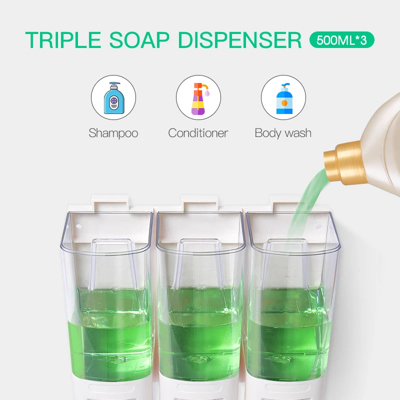 SVAVO ثلاثة صف موزع الصابون الحائط 3*500 مللي حمام الفندق المنزلية صابون اليد شامبو استحمام جل الاستحمام