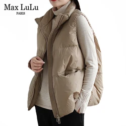 Max LuLu-Parkas de plumón de pato blanco cálido para mujer, chaleco informal holgado con bolsillos, chalecos Vintage, moda de diseño británico, invierno 2021