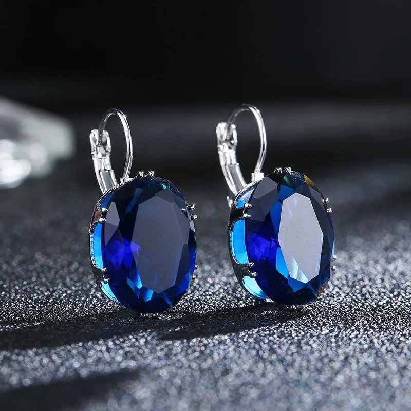 Pendientes de aro de piedra de circonia cúbica para mujer y niña, aretes de cristal de forma ovalada, 5 colores, joyería de fiesta