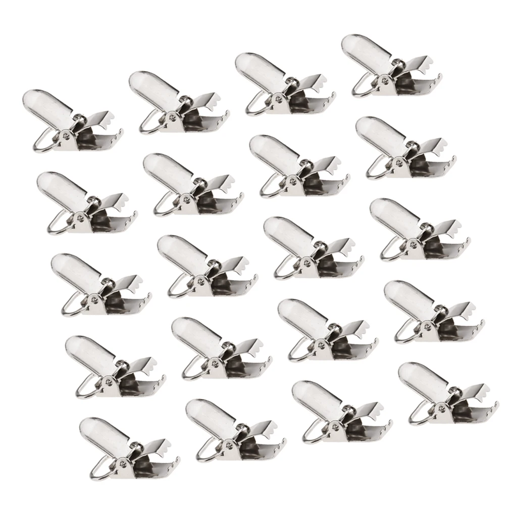 20pcs Metal Baby Pacifier Clips DIY Suspender Silver Tone Closures Clips for Making Pacifier Holders Bib Clips Toy Holder