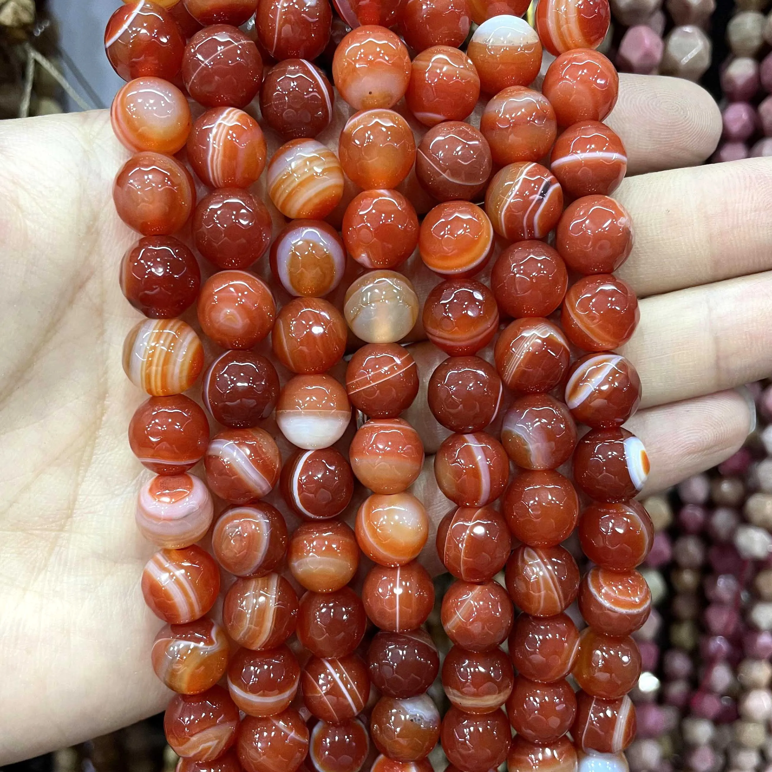 Natural Faceted Red Striated Agates Onyx  Round Loose Spacer Beads For Jewelry Making DIY Bracelet Necklace 4/6/8/10/12mm