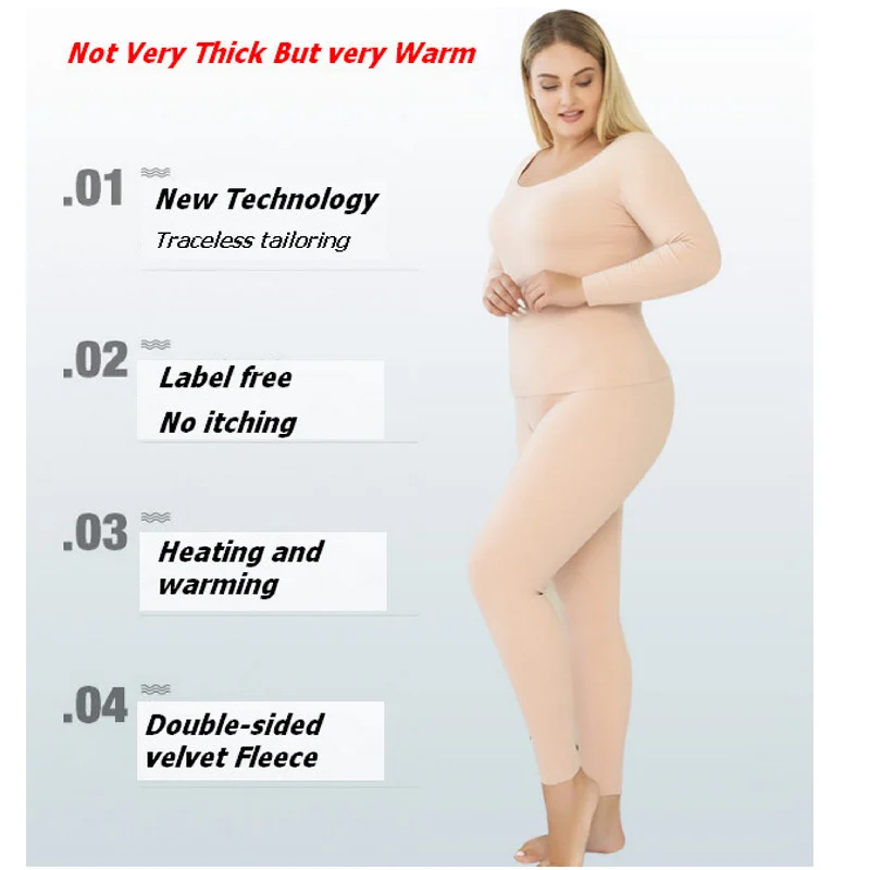 Ultra Soft Thermal Underwear Long Johns Set with Double Layers Fleece Lined Women Pajama Set ouc630a