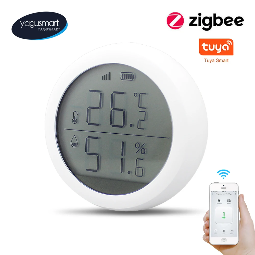 

Yagusmart Tuya Zigbee Smart Temperature Humidity Sensor LCD Screen Display Home Inteligent Linkage Real Time Monitor Sensor