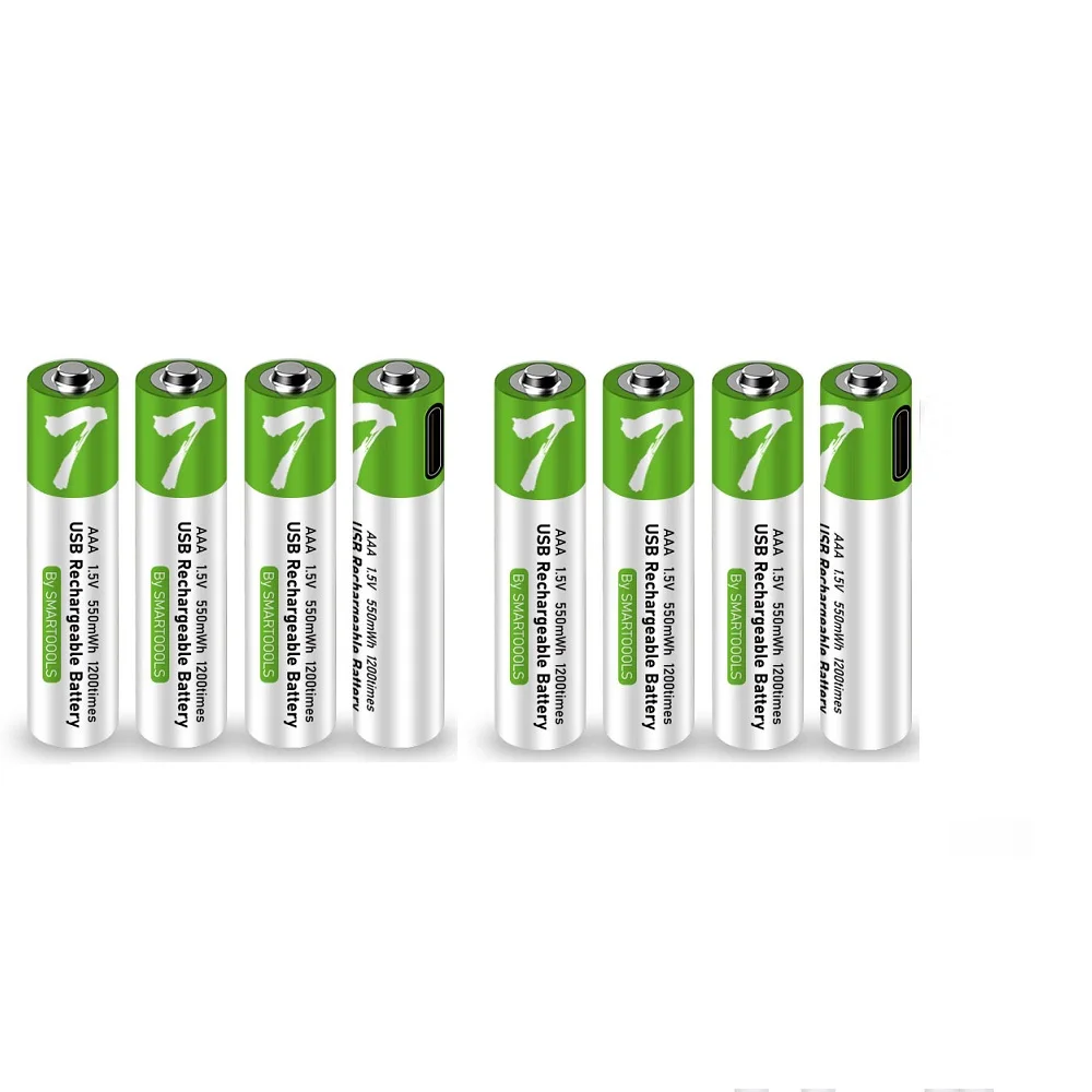 8PCS USB AAA Rechargeable Batteries 1.5V 550MWh li-ion battery for remote control mouseElectric toy battery + Type-C Cable