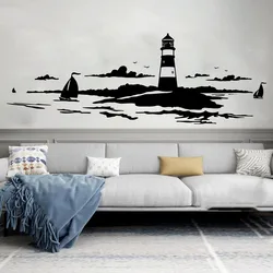 Large Skyline Coastal Landscape Lighthouse Wall Sticker Bathroom Camper Rv SUV Motorhome Ocean Sea Wall Decal Bedroom