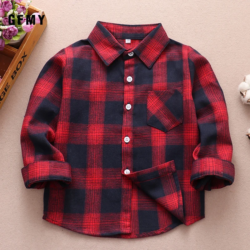 GFMY Boys shirts for Girls British Plaid child Shirts kids school Blouse red tops clothes Kids Children plaid 12 years