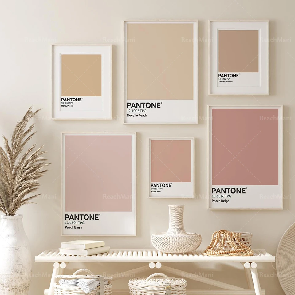 

Set of 6 Prints Pantone Peach Nude Colors, Peach Beige, Rose Cloud, Peach Blush, Almond, Light Pastel print set, digital pantone