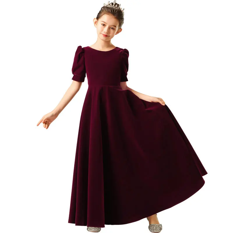 Elegant Velvet Christmas Long Easter Dresses For Girls Children Princess Carnival Host Costume Kids Wedding Party Ball Gown