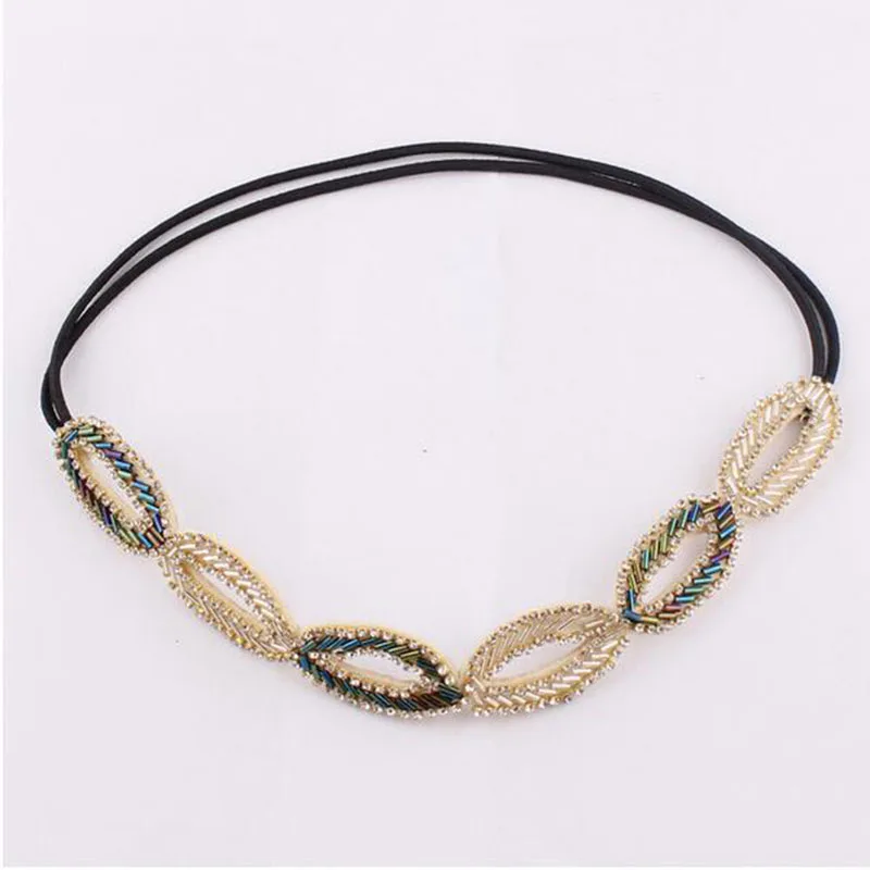 Classic Metal Blue White Crystal Beads Braided Infinity Headband Rhinestone Elastic Hair Band For Women Girls Hair Accessories