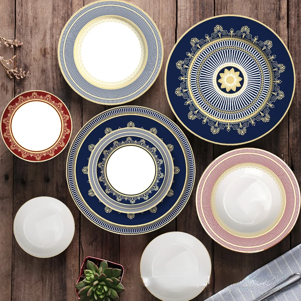 

European-style ceramic plate set home bowls, coffee cups and saucers soup plate cutlery set dish set dinnerware