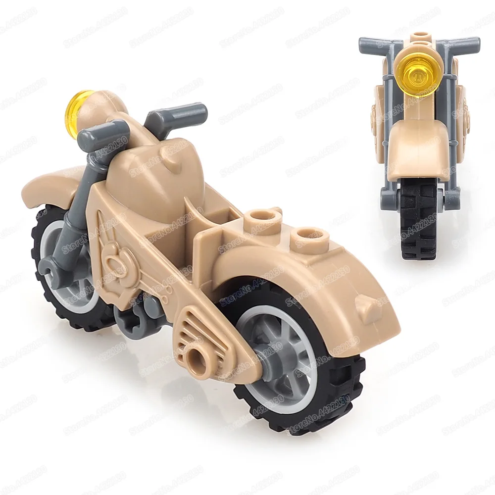 Military Cavalry Two-wheeled Motorcycle Building Block WW2 Figures Fighting Mount Equipment Model Child Christmas Gifts Boy Toys