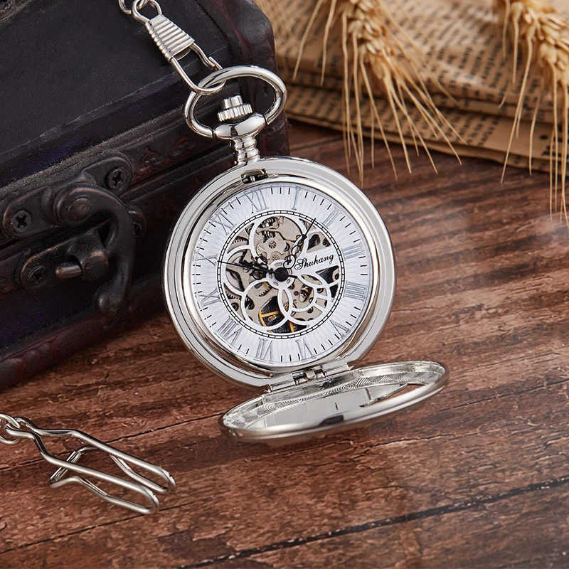 Retro Bronze Silver Goat Design Mechanical Pocket Watch Hand-winding Steampunk Chain Watch Male Fob Clock Men Ladies