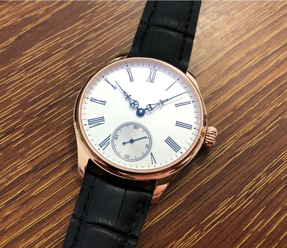 

Sapphire crystal or Mineral glass 44mm no logo White enamel dial Asian 6498 movement Rose gold case Pilot's watch Men's Watches