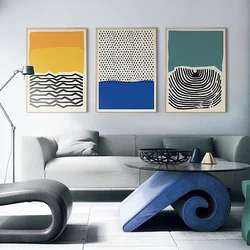 Nordic Abstract Canvas Posters Blue Spots Green Orange Line Prints Painting Wall Art Pictures For Living Room Unique Home Decor