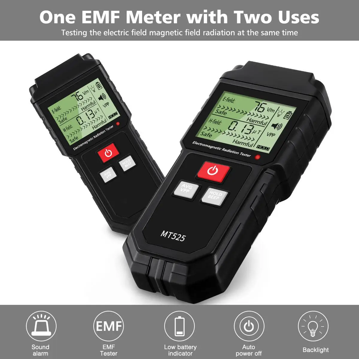 MUSTOOL MT525 Electromagnetic Radiation Tester Electric Field & Magnetic Field Dosimeter Tester Sound and Light Alarm