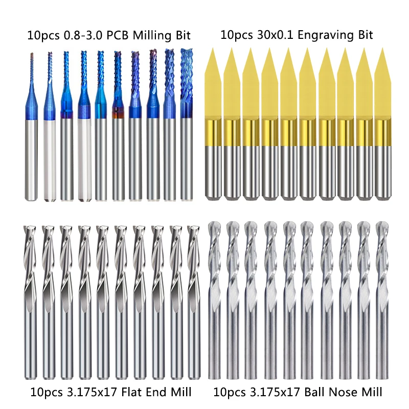 XCAN 1/8\'\' Shank Milling Cutter CNC Engraving Bit Kit CNC Router Bit Carbide End Mill Woodworking Milling Tools