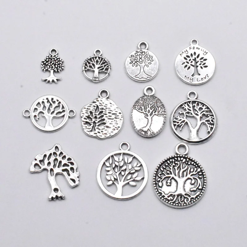 Tibetan Antique Silver Color Tree of life Charm Pendant Jewelry Making Bracelet Accessories Jewelry Findings Handmade 16 styles