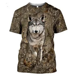 Camouflage hunting animals Wolf 3D T-shirt summer leisure men's T-shirt fashion street women's pullover short sleeve jacket