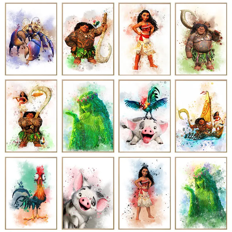 Disney Movie Moana Canvas Painting Pua Hei Hei Te Fiti Characters Wall Decor Wall Art Picture for Kids Room Decoration