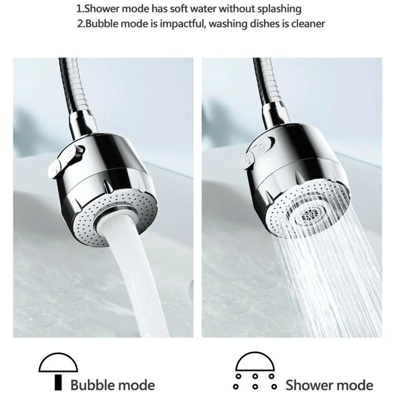 Przedłużenie kranu wody obrót o 360 ° regulowany przedłużacz do kranu do kuchni akcesoria łazienkowe Extender Faucet
