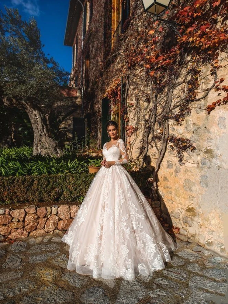 Venda quente elegante a linha vestidos de casamento rendas querida longo ilusão mangas varredura trem vestido de casamento vestidos de noiva de