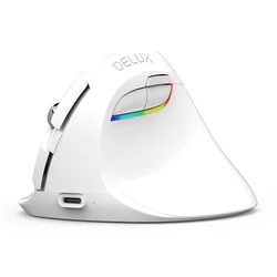 Delux M618 Mini Ergonomic Mouse Wireless Vertical Mouse White Bluetooth 2.4GHz RGB Rechargeable Silent click Mice for Office