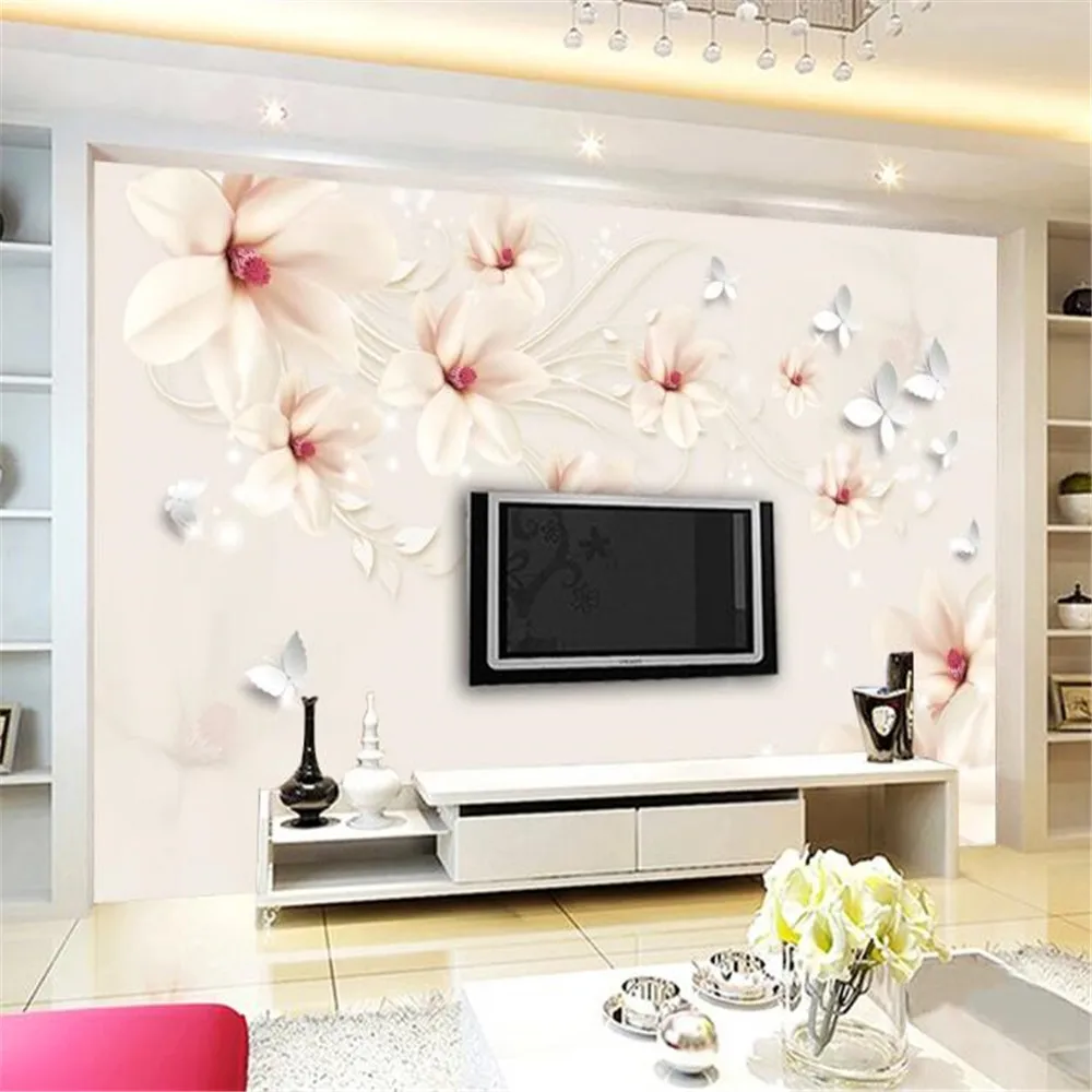 

Milofi custom photo wallpaper 3D printing European magnolia stereo butterfly 3D stereo TV decoration background wall paper mural