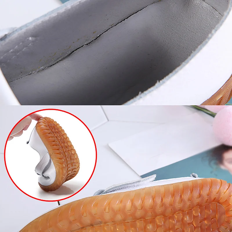 2022 New Ladies Flat Shoes Fashion Comfortable Leather Shoes Casual Ladies Rubber Hollow Soft Sole Flat Shoes Ladies